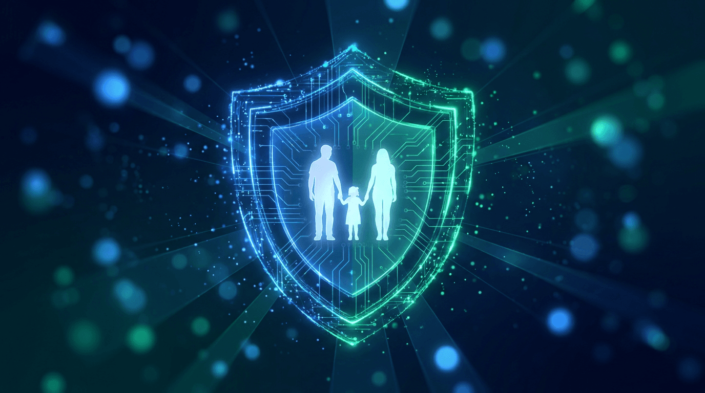Digital shield protecting against cyber threats with blue and green data streams